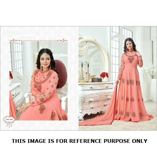 Peach Embroidered Gown Style Suit Online