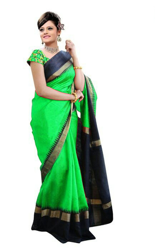Cotton Silk Green Plain Saree