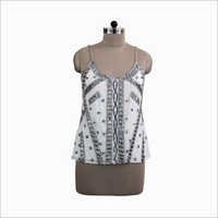 Ladies Stylish Tops - Polyester, Small To Large, Full Sleeves With Adjustable Straps, White Lace Placket With Stones, Ideal For Office And College Wear