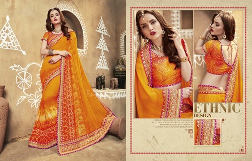 Bandhni Saree - Handloom Cotton Silk, Orange Georgette with Alluring Print Patterns | Smooth Finish, Easy to Drape, Vibrant Colors for Every Season