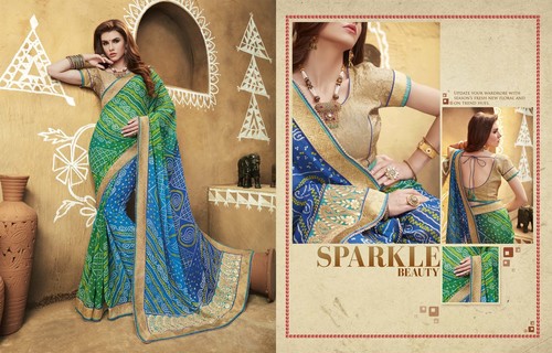 Bandhani Saree - Georgette, Printed Design | Elegant Blue Color, Easy To Drape, Perfect For All Seasons