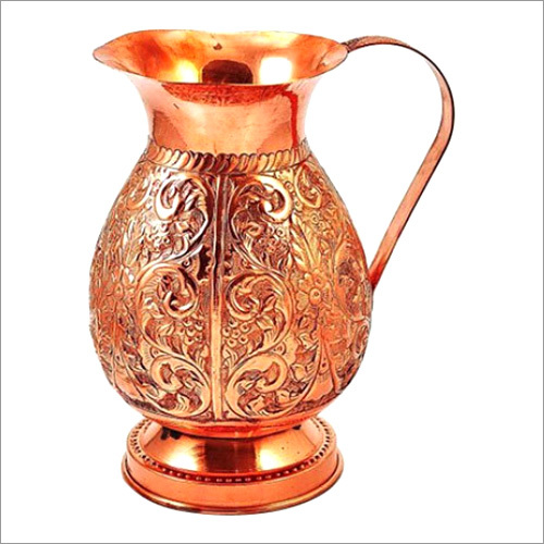 Pure Copper Water Jugs - 1 Liter, 10 Inches Hammered Finish | Handcrafted, Ergonomic Handle, Keeps Water Cool