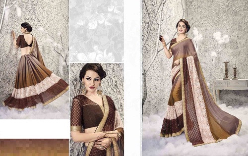 Cotton Silk Brown Designer Saree