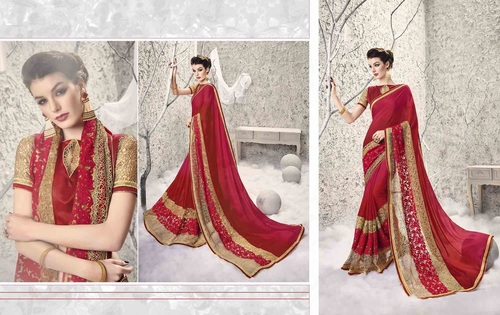 Maroon Red Georgette  Saree