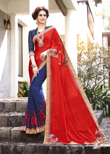 Orrange Plain Georgette Saree