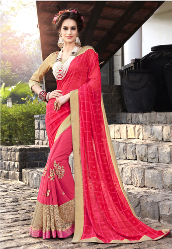 Cotton Silk Saree - Georgette Material, Embroidered Pattern, Alluring Orange Color | Versatile For All Seasons, Effortlessly Stylish And Easy To Drape