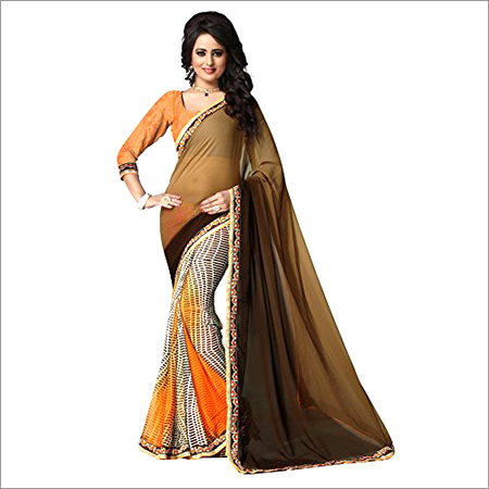 Ladies Daily Wear Saree - Soft Georgette, 5.5 Meters, Brown | Blouse Piece, Fade Proof, Shrinkage Proof, Elegant Printed Design