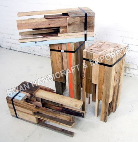 Handmade Recycled Wooden Stool Set