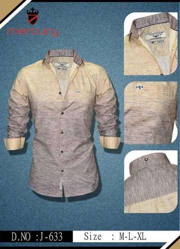 SHIRT - Cotton Blend, M-L-XL, Beige Ombre | Button-Down, Collared, Soft Fabric, Stylish Design, Durable, Comfortable Fit, Easy Care, Professional Look