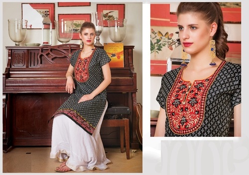 Fancy Embroidered Kurtis - Georgette Fabric, Customized Size, Long Sleeves, Black Color | Dry Clean and Washable, Ideal for Casual and Formal Wear