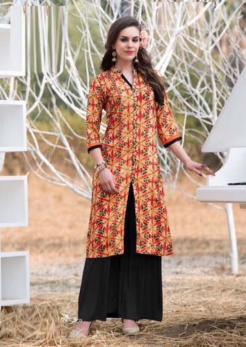 Designer Kurti - Georgette Fabric, Sizes Xs To Xxxl, Orange Color, Trendy Printed Design | Ideal For Casual, Daily Wear, Ethnic, Formal, And Party Occasions