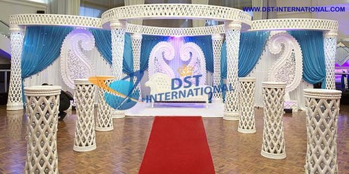 Cutwork Mandap - Fiberglass, White, Variable Dimensions, Internal Lighting | Elegant Design, Lightweight, Weatherproof, Easy Assembly, Crystal Decorations