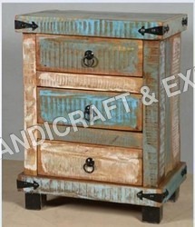 Handmade Reclaimed Wooden Three Drawer Bed Side