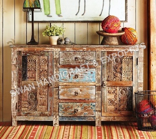 Handmade Rustic Wood Reclaimed Four Drawer Two Door Side Board.