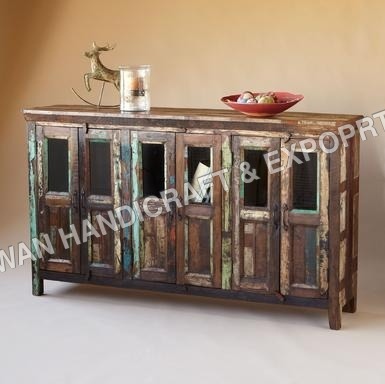 Handmade Rustic Wood Half Glass Side Board