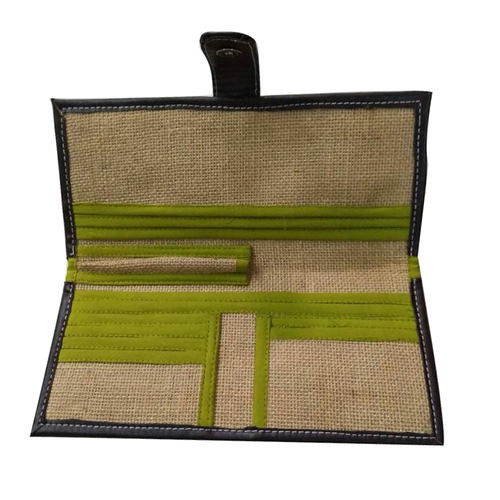 Green Color Jute Fabric Designer Clutch Handbag