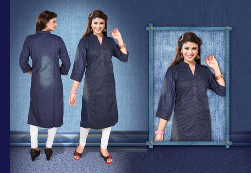 Blue Long Cotton Kurtis