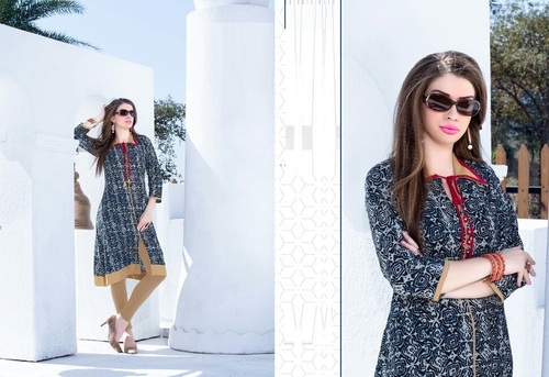 Blue Fancy Neck Kurtis