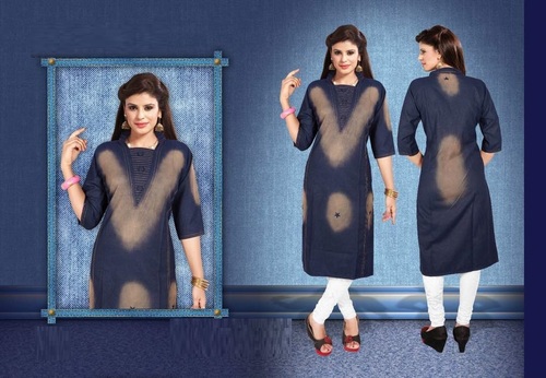 Blue Cotton Printed Kurtis