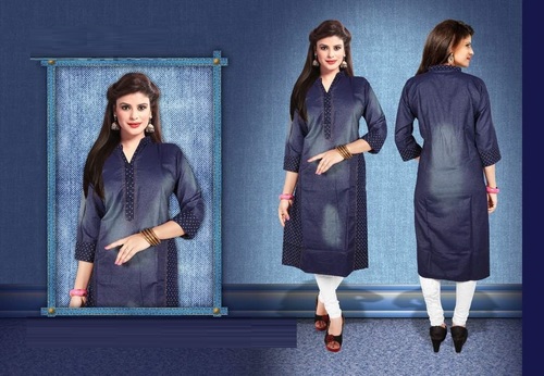 Cotton Printed Kurti - Sizes XS to XXL | Modern Long Sleeve Casual and Ethnic Wear for Girls Washable and Dry Cleanable Available in Vibrant Blue