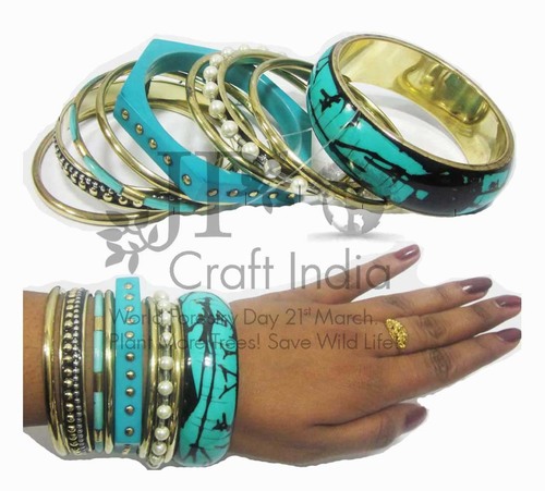 Resin & Brass Turq Bangle Set Gender: Children