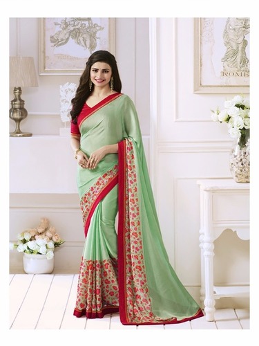 Green Printed Silk Saree