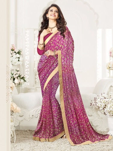Pink Georgette Printed Saree