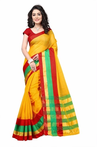 Yellow Multi Color Silk Saree