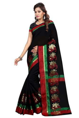 Cotton Silk Saree - Black Jacquard With Printed Pattern | Alluring Styles, Easy To Drape, Ideal For All Seasons