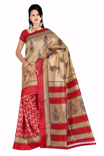 Printed Saree - Cotton Silk, Maroon Color, Bollywood Style | Exclusive Handloom Design, Perfect for All Seasons, Vivid Patterns