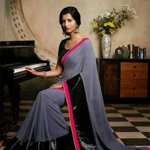 Grey Plain Saree