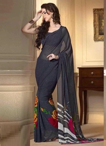 Black Georgette Printed Saree