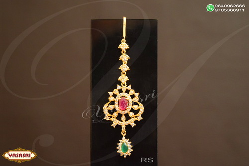 Traditional Tikka - Gold with Quartz and Ruby Stones | Unisex and Women's Jewelry for Engagement, Anniversary, Wedding and Party Occasions, Golden Color, 10-50 Grams Weight