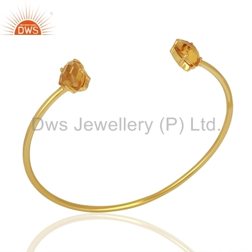 Hydro Citrine Gemstone Cuff Bracelet - 2.5 Inch Size 5.725 Grams Weight | Yellow Gold Plated Designer Women's Jewelry for Engagement and Gift Occasions