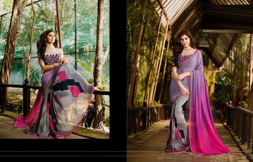 Blue Georgette Print Saree