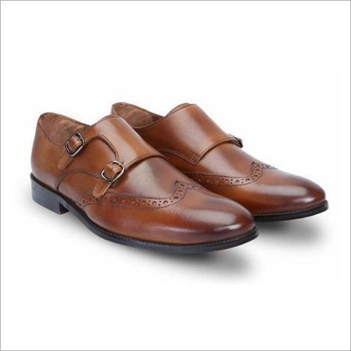Mens Party Wear Shoes - Leather, Various Sizes, Brown | Double Buckle, Wingtip Detail, Stylish Design, Comfortable Fit, Durable Rubber Sole