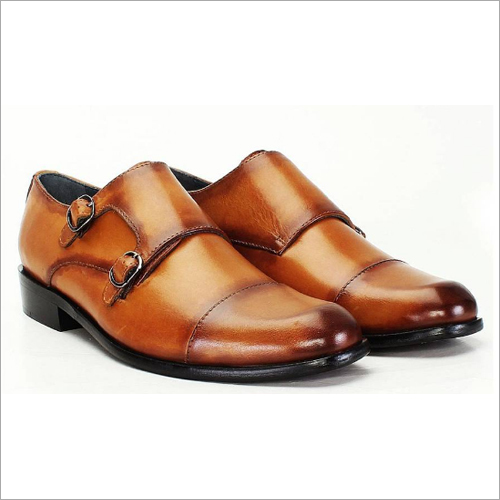 Mens Party Wear Shoes - Leather, Brown, Various Sizes | Double Buckle, Stylish Design, Comfortable Fit, Durable Rubber Sole