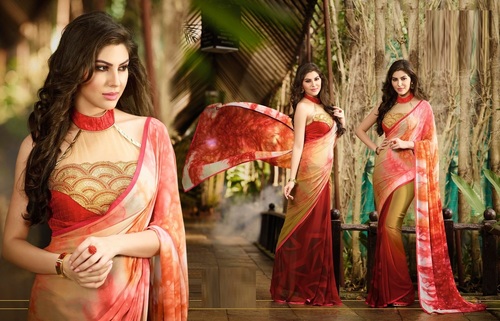 Orrange Printed Silk Saree