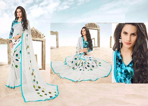 Whiite Bollywood Printed Saree