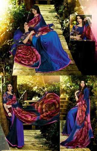 Georgette Blue Printed Saree