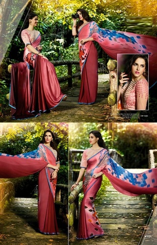 Indian Printed Saree - Georgette Material, Pink Color | Alluring Bollywood Style, Smooth Drape, Versatile for All Seasons