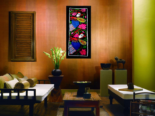 Mithila Bird Painting - Acrylic on Paper, Framed Handmade Wall Art for Decor & Gifting