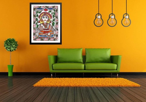 Madhubani Lord Buddha Handmade Wall Art - Acrylic on Paper Framed Decorative Painting for Home Decor & Gifting