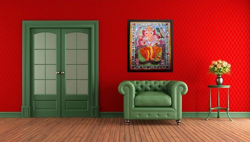 Mithila Shree Ganesh Painting - Handmade Oil on Paper, Abstract Style with Frame Options