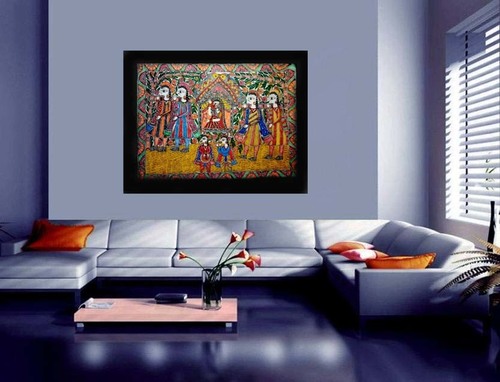 Madhubani Doli Kahar Painting - Acrylic Medium Framed Artwork | Handmade Craftsmanship Vibrant Colors Traditional Design