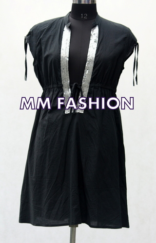 Embellished Kurti - Cotton, Plus Size, Black | Anti UV, Anti Wrinkle, Breathable, Cool Dry, Quick Dry, Washable, Non Toxic, All Season