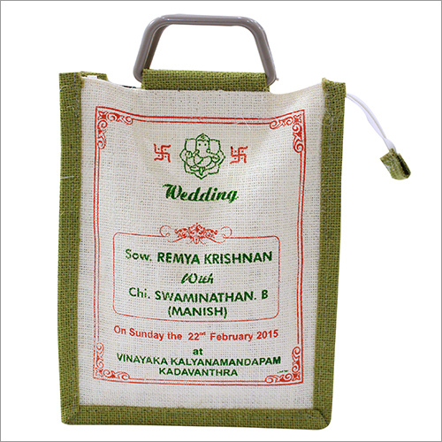 White And Green Jute Bag