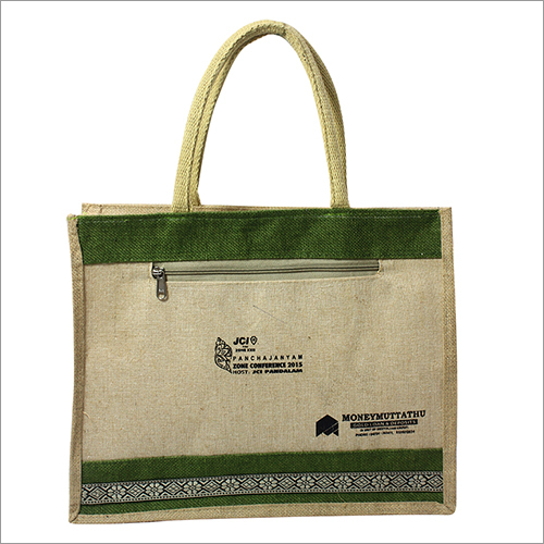 Green And Cream Jute Bag