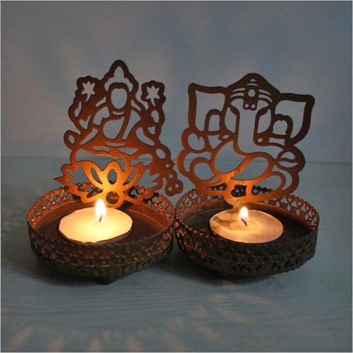 Ganesh and Luxmi Shadow Diya Tea Light Holder