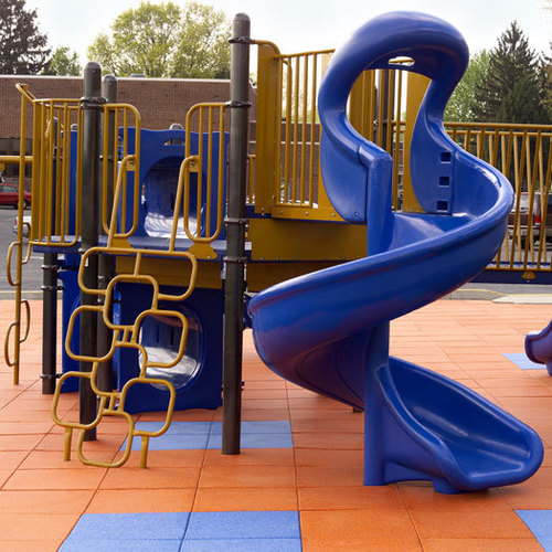 Children's Play Area Rubber Tiles - Rubber Material, 20 x 20 Inch, Oranges & Purple Colors, 10-30 mm Thickness | Interlocking Square Edge Design, Full Body Surface